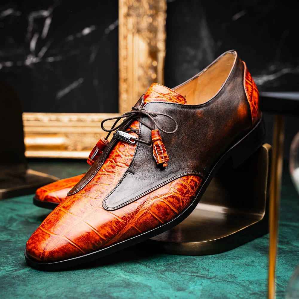 Marco Di Milano Anzio Exotic Alligator & Calfskin Leather Brandy Oxfords - 8