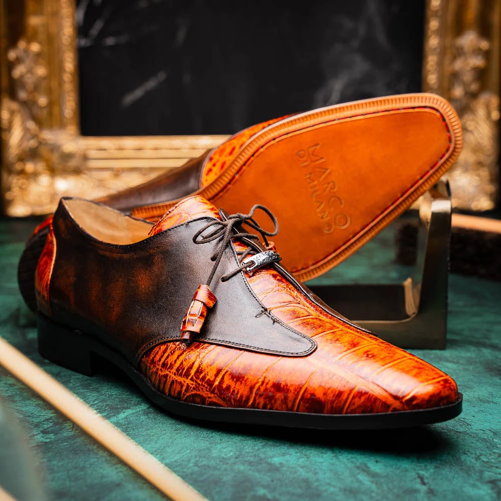 Marco Di Milano Anzio Exotic Alligator & Calfskin Leather Brandy Oxfords - 8
