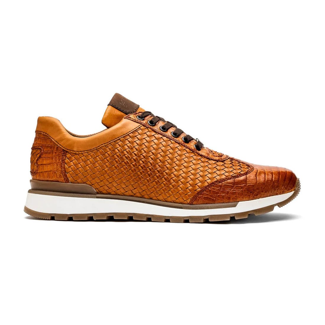 Marco Di Milano Roma Men's Shoes Brandy Exotic Crocodile / Woven Leather Casual Sneakers - 6