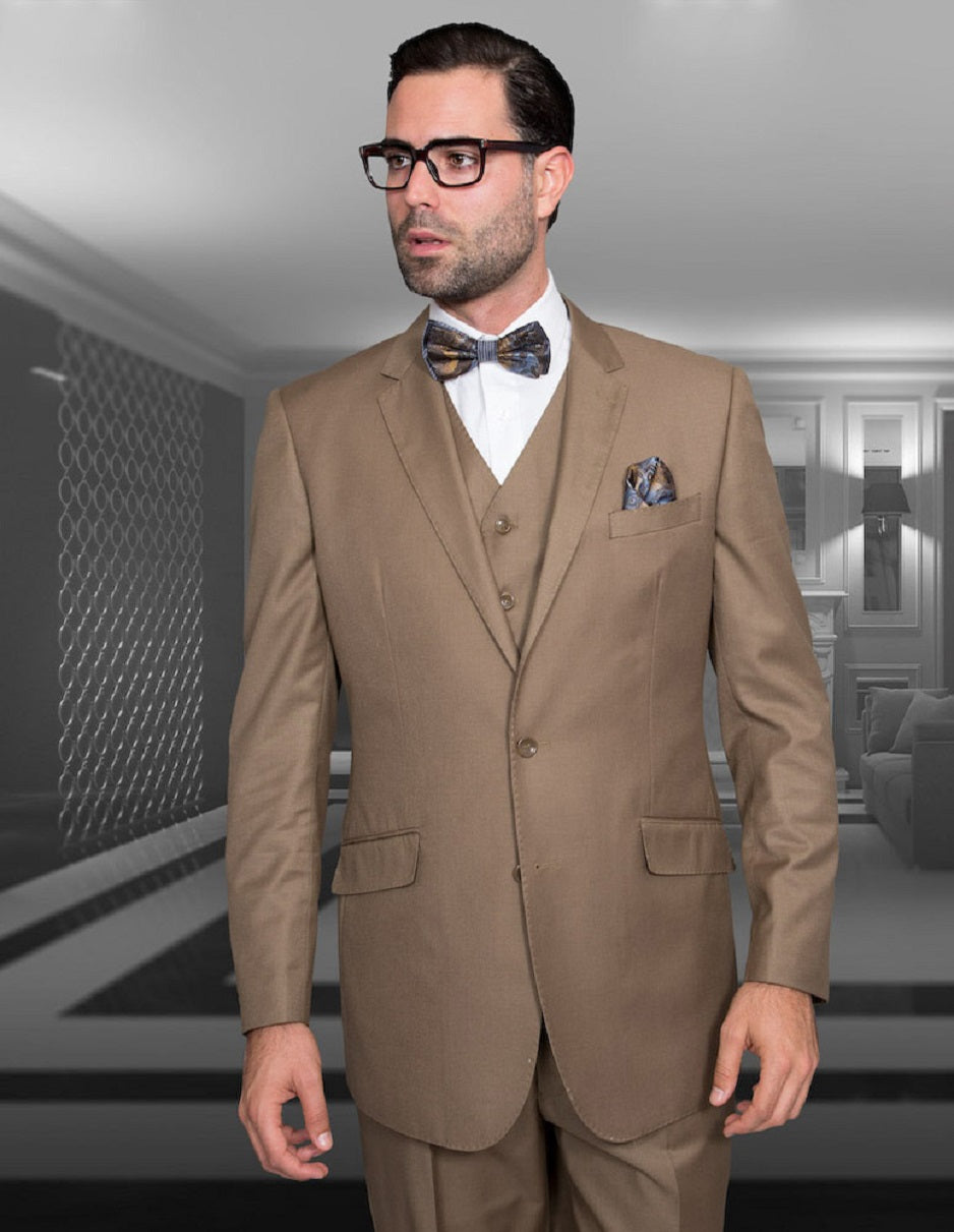 Mens 2 Button Modern Fit Vested Wool Suit in Bronze - 40 Short