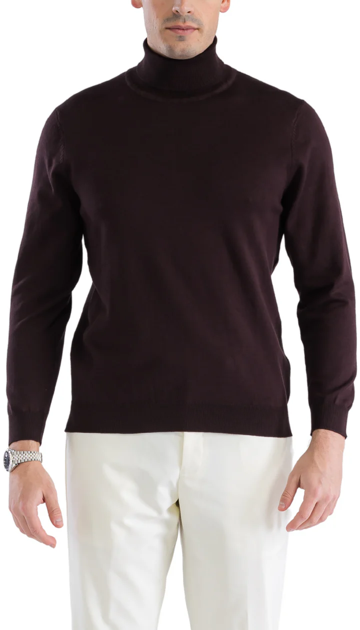 MENS BROWN PULLOVER TURTLENECK SWEATER - SMALL