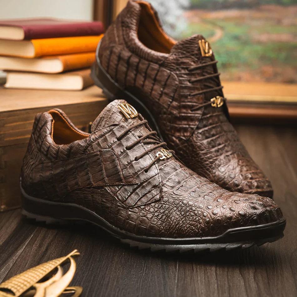 Marco Di Milano Kratos Men's Shoes Brown Exotic Caiman Crocodile Sport Sneakers - 6