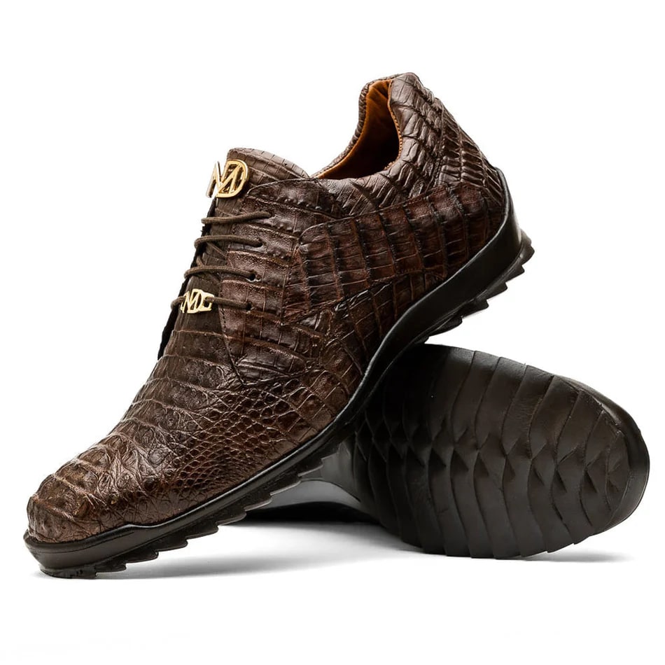 Marco Di Milano Kratos Men's Shoes Brown Exotic Caiman Crocodile Sport Sneakers - 6