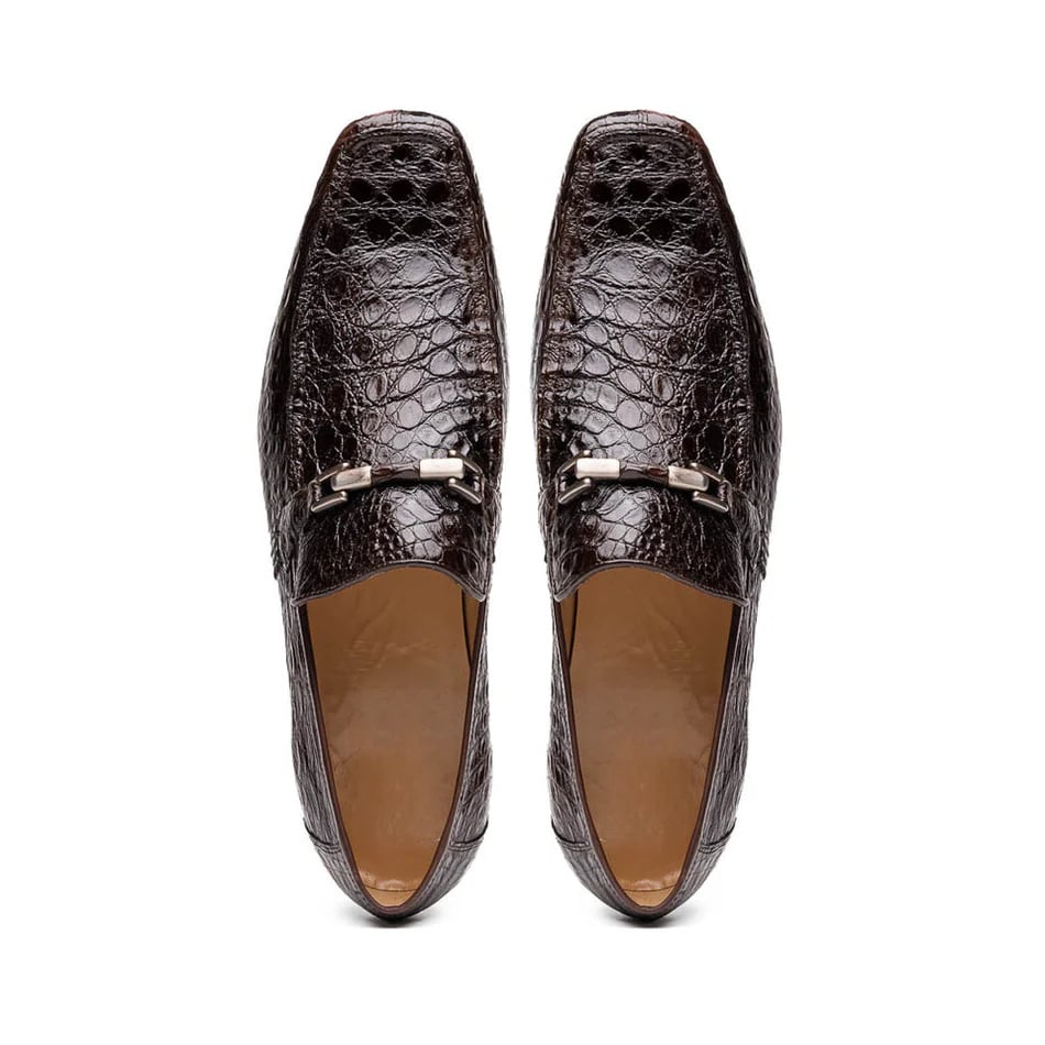 Marco Di Milano Fabro Men's Shoes Brown Exotic Crocodile Horsebit Loafers - 8