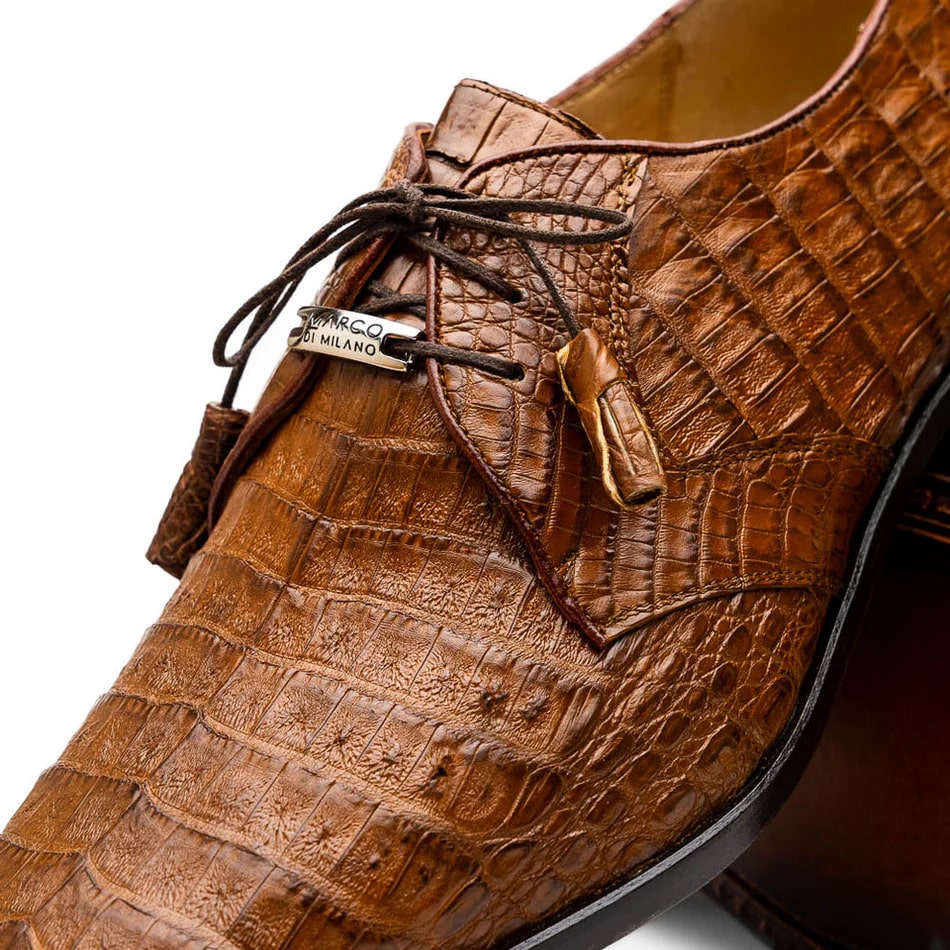 Marco Di Milano Lacio Men's Shoes Bay Apache Brown Genuine Caiman Crocodile Dress Derby Oxfords - 8