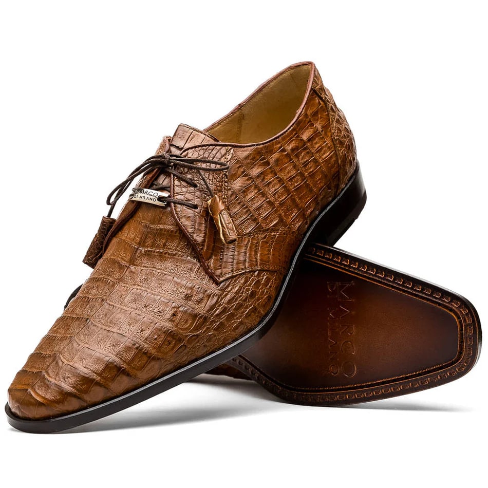 Marco Di Milano Lacio Men's Shoes Bay Apache Brown Genuine Caiman Crocodile Dress Derby Oxfords - 6