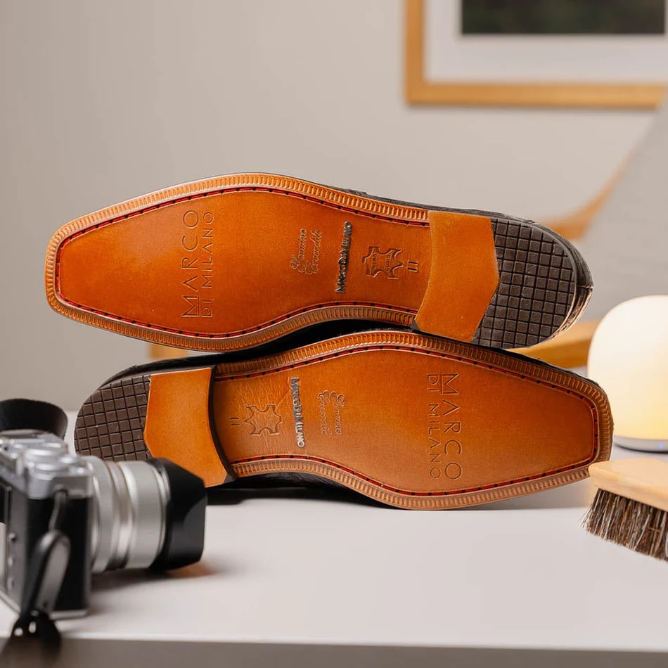 Marco Di Milano Fabro Men's Shoes Brown Exotic Crocodile Horsebit Loafers - 8
