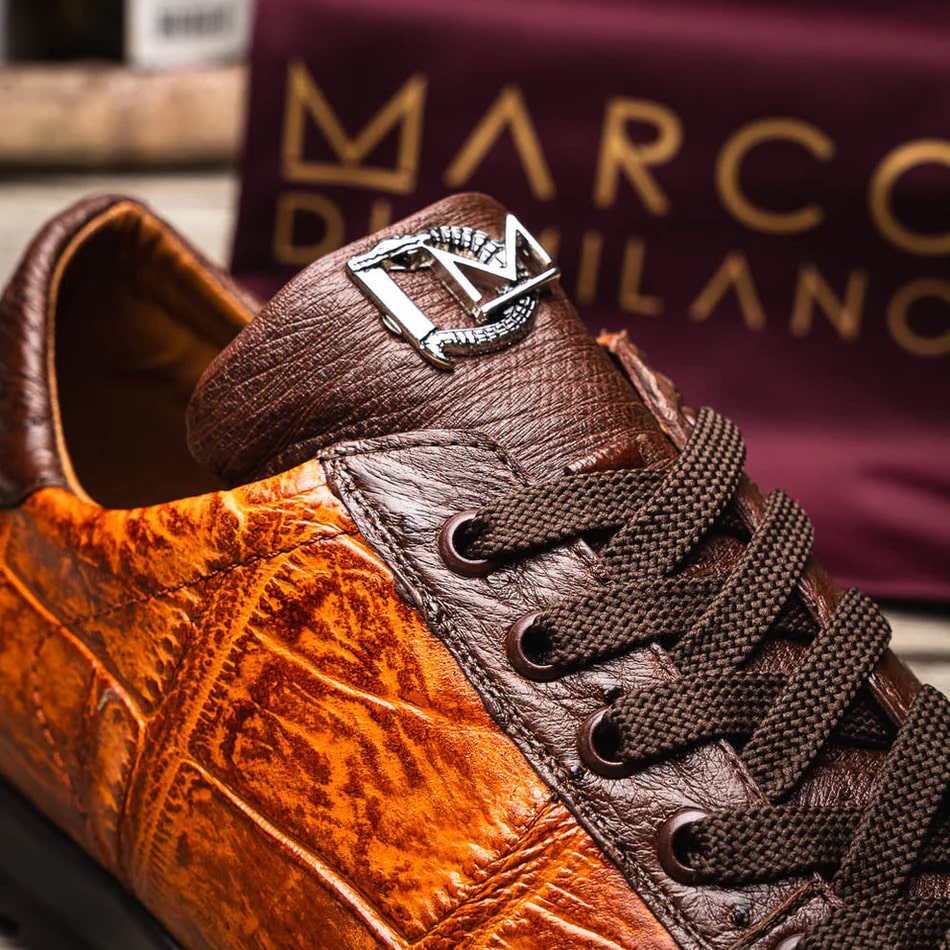Marco Di Milano Saulo Men's Shoes Brandy & Brown Exotic Ostich / Alligator Casual Sneakers - 8