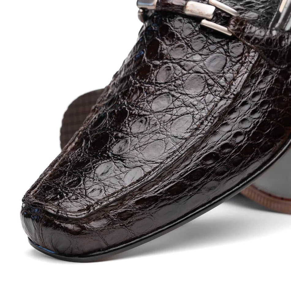 Marco Di Milano Fabro Men's Shoes Brown Exotic Crocodile Horsebit Loafers - 8