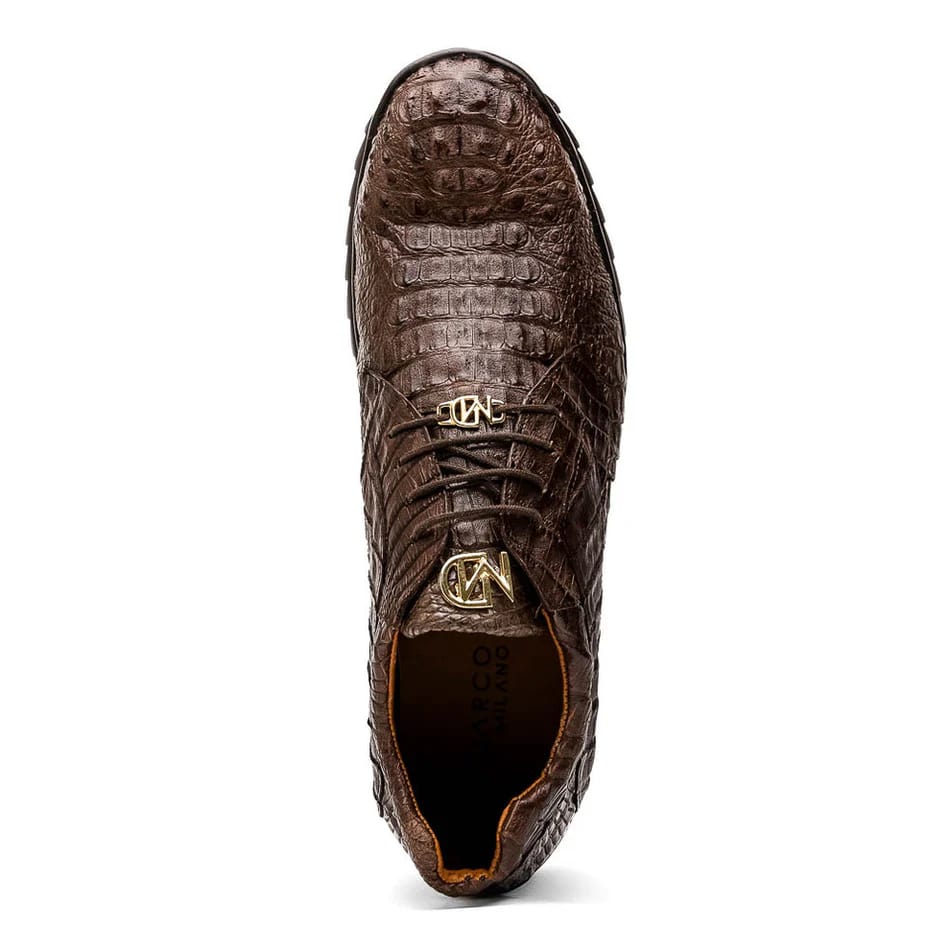 Marco Di Milano Kratos Men's Shoes Brown Exotic Caiman Crocodile Sport Sneakers - 6