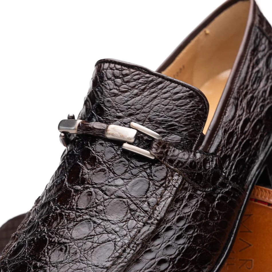 Marco Di Milano Fabro Men's Shoes Brown Exotic Crocodile Horsebit Loafers - 8