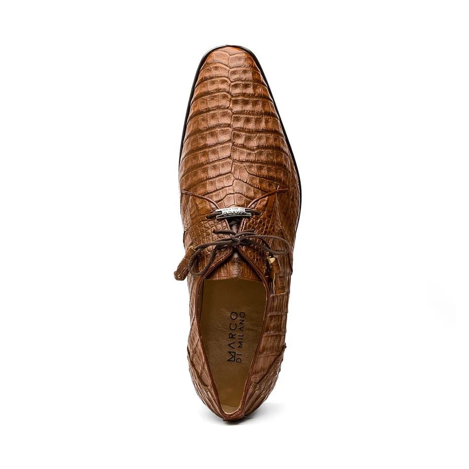 Marco Di Milano Lacio Men's Shoes Bay Apache Brown Genuine Caiman Crocodile Dress Derby Oxfords - 6