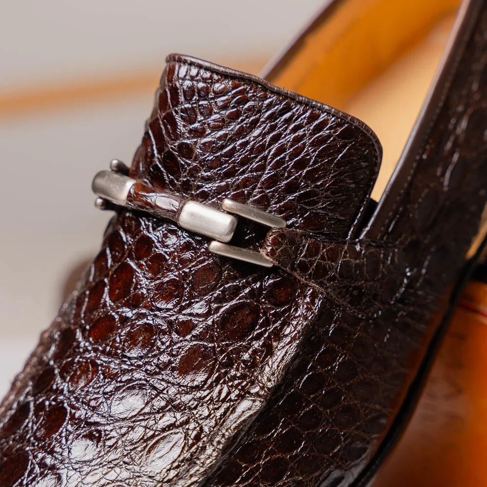 Marco Di Milano Fabro Men's Shoes Brown Exotic Crocodile Horsebit Loafers - 8