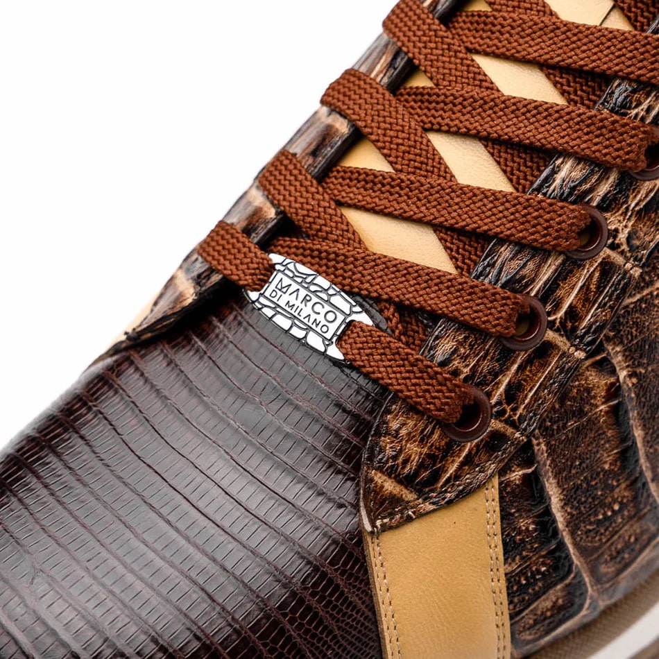 Marco Di Milano Portici Men's Shoes Orix & Brown Exotic Lizard / Crocodile Casual Sneakers - 6