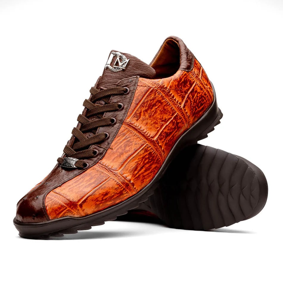 Marco Di Milano Saulo Men's Shoes Brandy & Brown Exotic Ostich / Alligator Casual Sneakers - 6