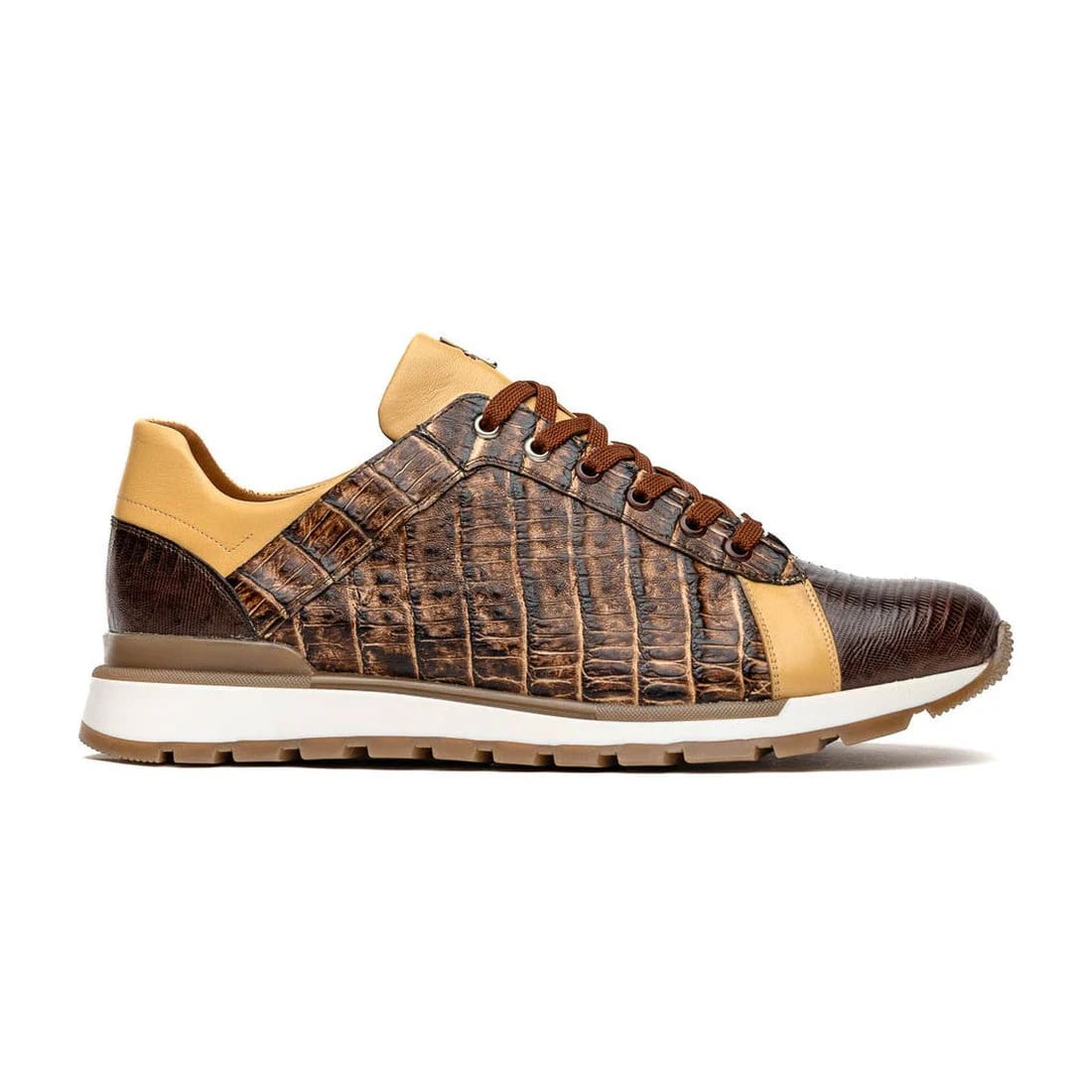 Marco Di Milano Portici Men's Shoes Orix & Brown Exotic Lizard / Crocodile Casual Sneakers - 6