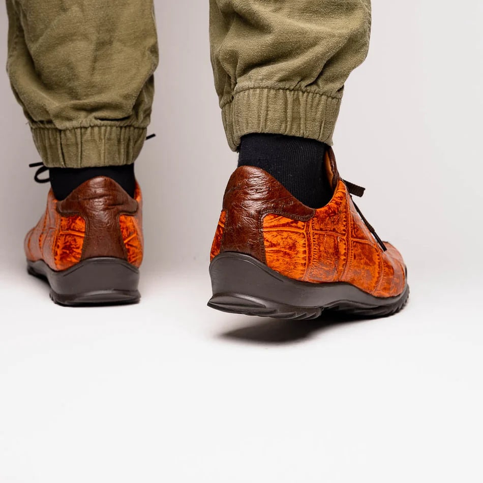 Marco Di Milano Saulo Men's Shoes Brandy & Brown Exotic Ostich / Alligator Casual Sneakers - 8