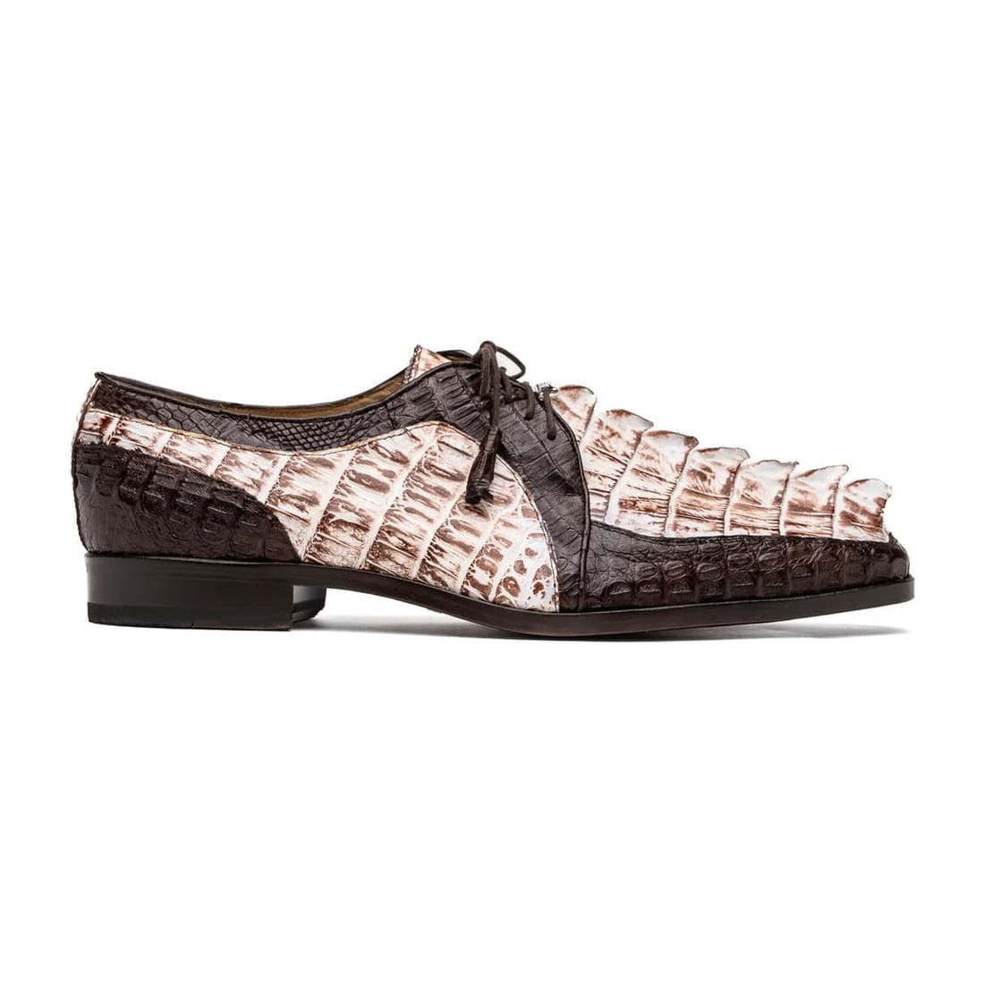 Marco Di Milano Caribe Men's Shoes Rustic White & Brown Genuine Hornback Caiman Crocodile Dress Derby Oxfords - 8