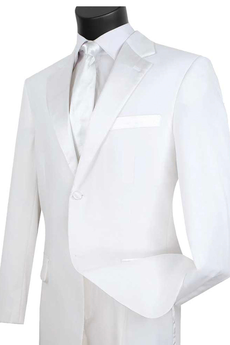 Mens Classic Fit 2 Button Poplin Tuxedo in White - 40 Short