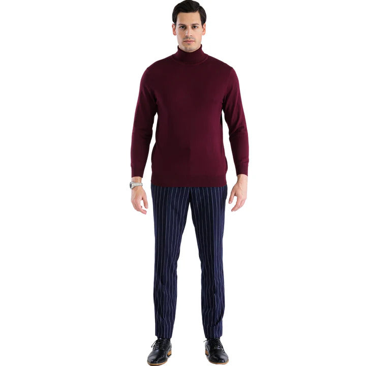 MENS BURGUNDY PULLOVER TURTLENECK SWEATER - SMALL