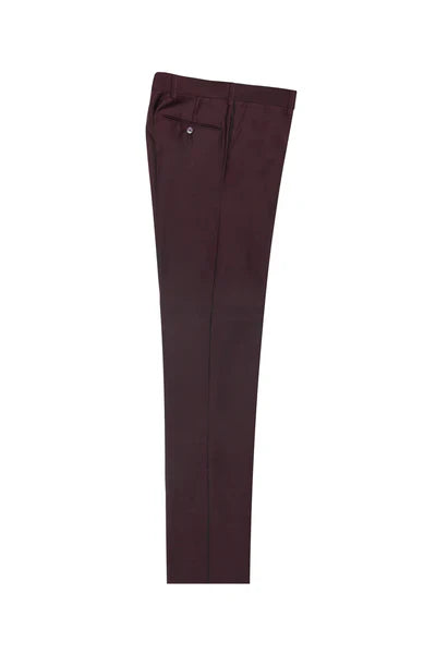 Burgundy Flat Front Slim Fit Wool Dress Pant 2564 by Tiglio Luxe BURGUNDY - 28