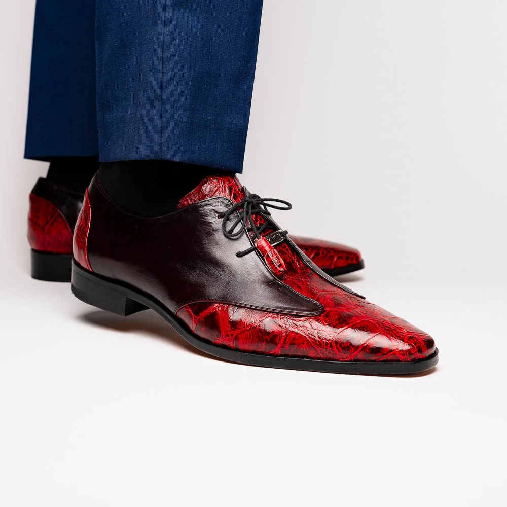 Marco Di Milano Anzio Exotic Alligator & Calfskin Leather Burgundy & Black Oxfords - 6