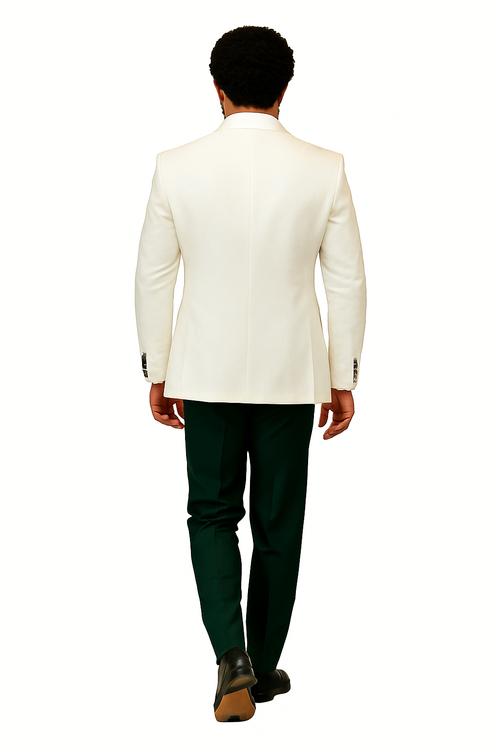 Hilton White and Black Paisley Peak Lapel Tuxedo Jacket with Matching Shawl Vest and Wool Pants Includes Bow Tie