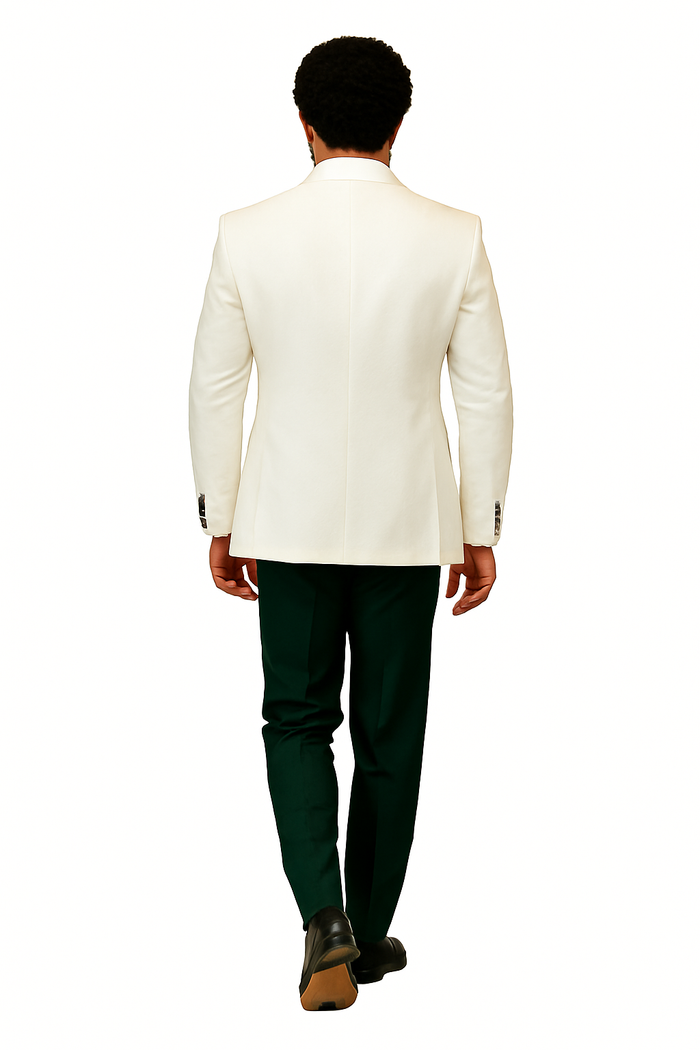Hilton White and Black Paisley Peak Lapel Tuxedo Jacket with Matching Shawl Vest and Wool Pants Includes Bow Tie