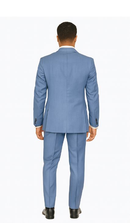Sharkskin Textured 3-Piece Steel Blue - Dusty Blue Suit - 38 Short Jacket+32 Waist Adjustable 28to34)(Height: 5’4”to5’7”)(Neck 15-16.5)S-M)