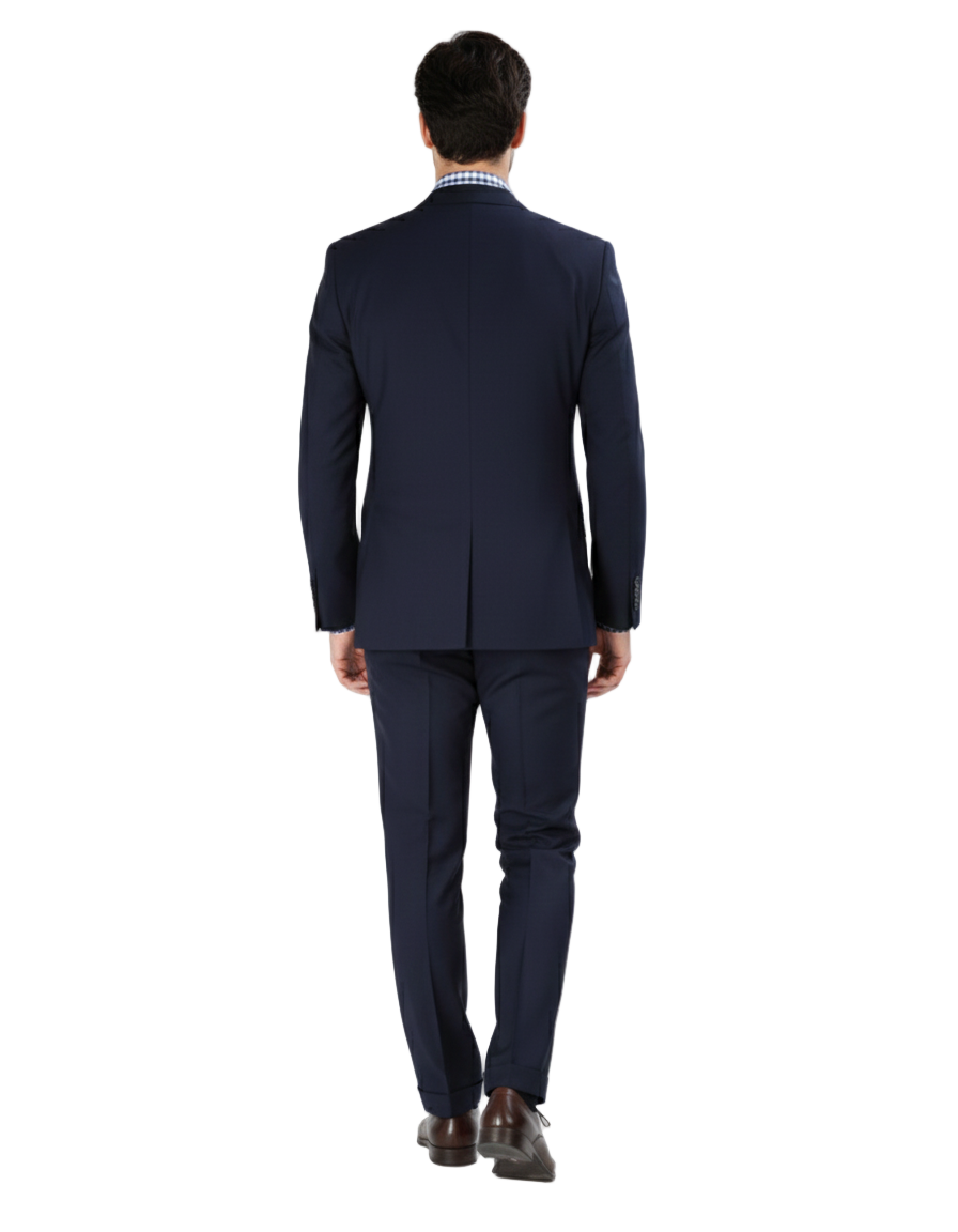 Double Breasted Suits - Vested Suits Wool Fabric - Apolo King Brand - Navy Suit