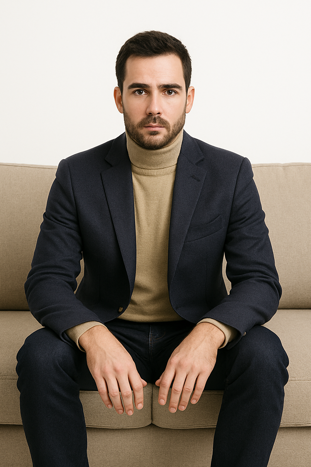 Mens Two Button Navy Cashmere Jacket with Notch Lapel - 36 Short