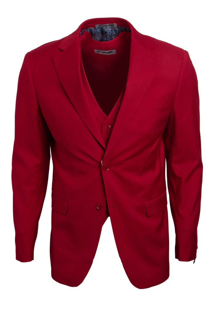 Cheap priced Suit - Men's Two Button Vested Stacy Adams Basic Red Suit - 38 Short Jacket+32 Waist Adjustable 28to34)(Height: 5 4 to5 7 )(Neck  15-16.5)S-M)