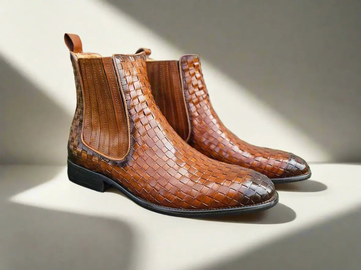 Basket Weave Leather Chelsea Boot - 7.5