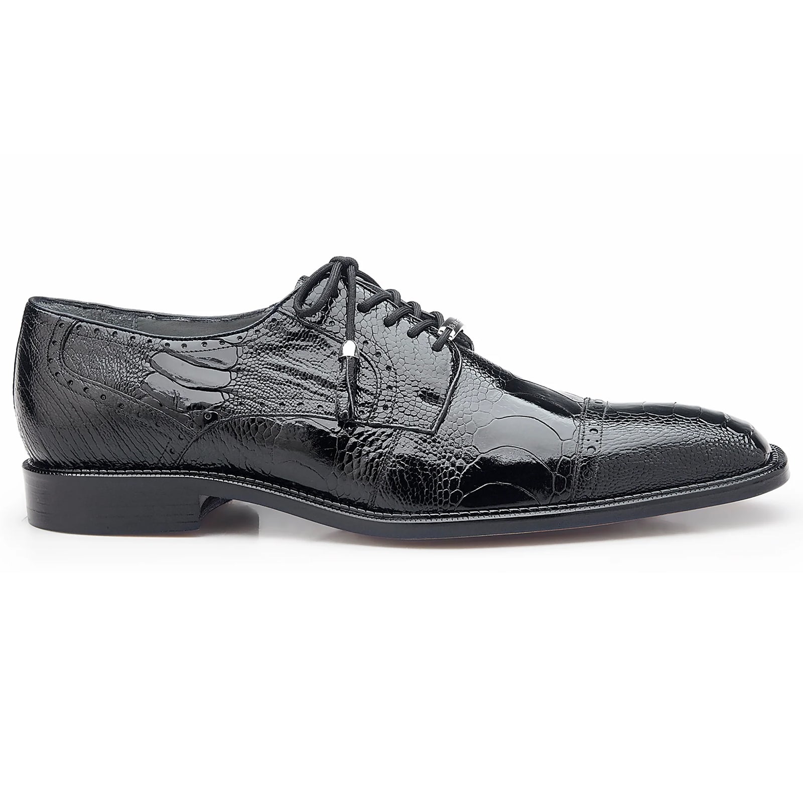 Men's Belvedere Batta Cap Toe Ostrich Dress Shoe in Black - 9-M