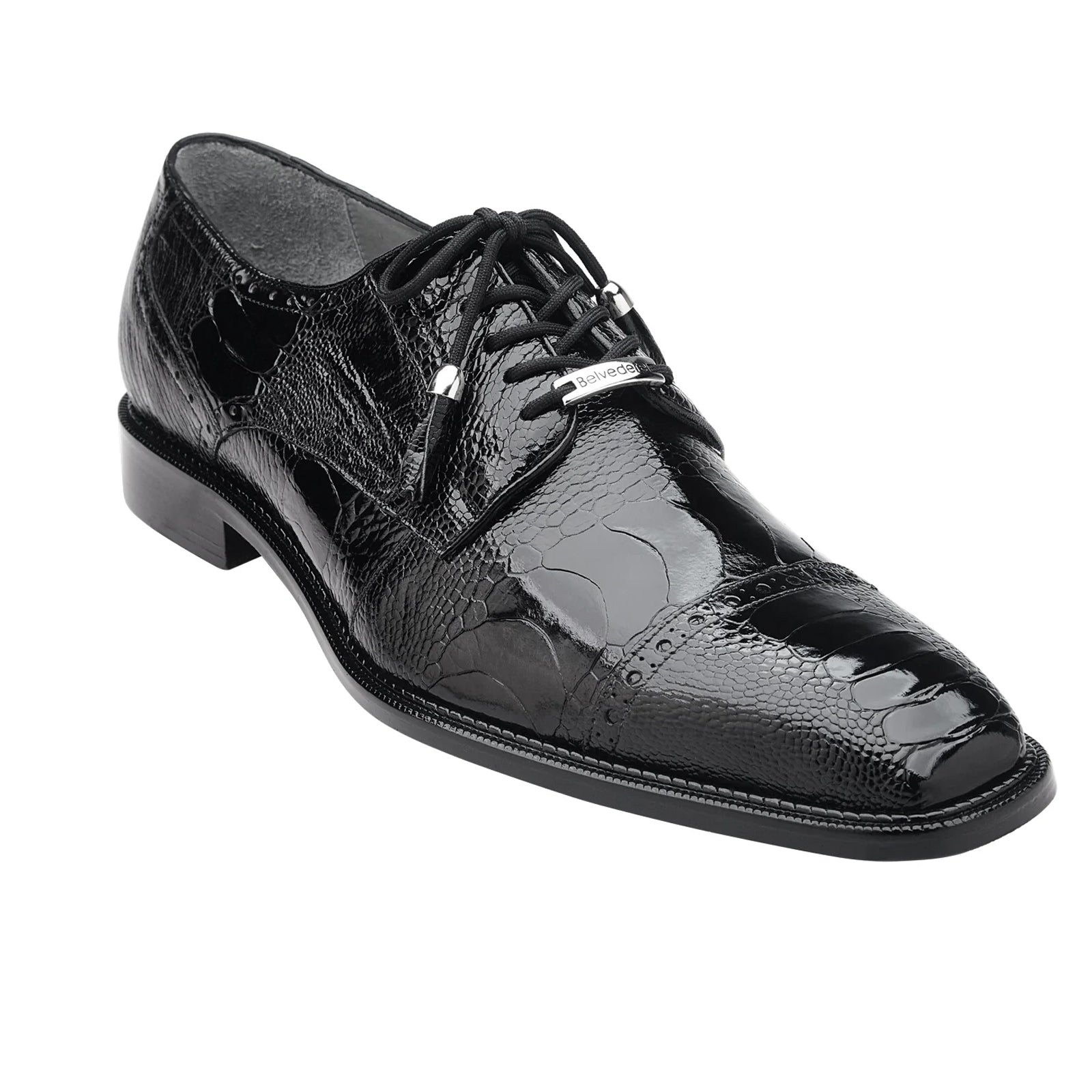 Men's Belvedere Batta Cap Toe Ostrich Dress Shoe in Black - 9.5-M