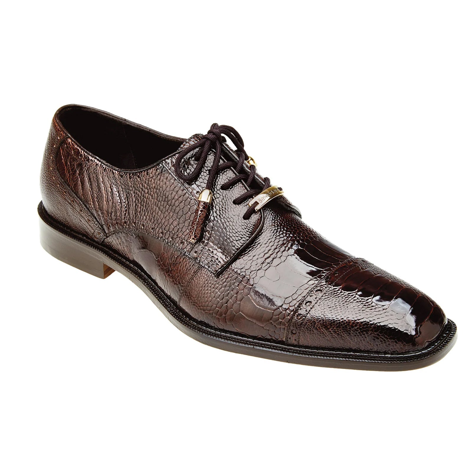 Men's Belvedere Batta Cap Toe Ostrich Dress Shoe in Brown - 9-M