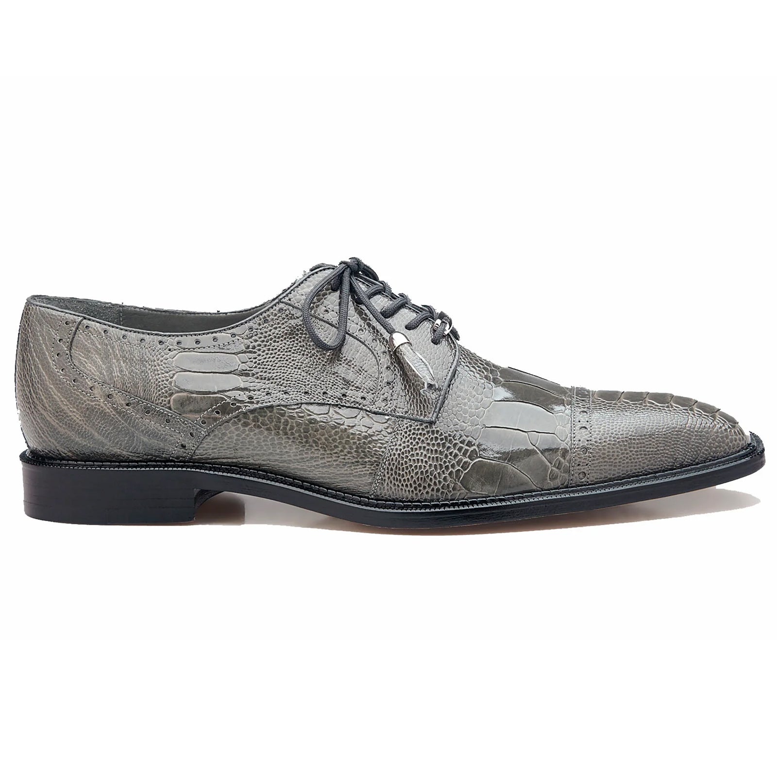 Men's Belvedere Batta Cap Toe Ostrich Dress Shoe in Grey - 9-M