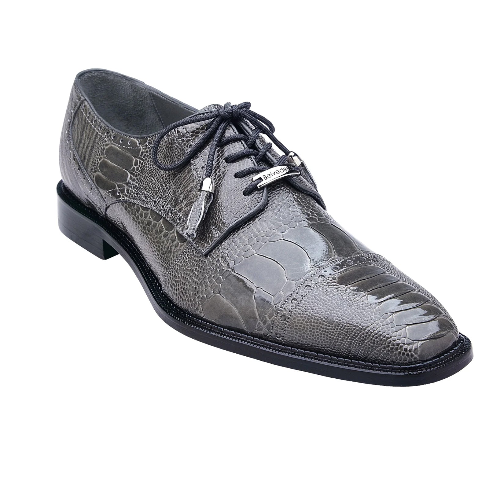 Men's Belvedere Batta Cap Toe Ostrich Dress Shoe in Grey - 9-M