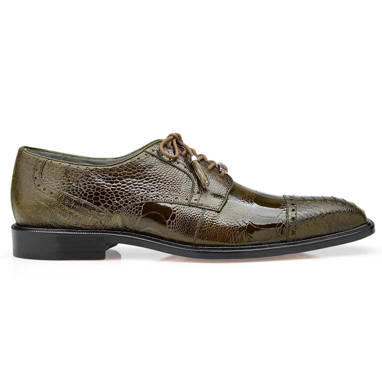 Men's Belvedere Batta Cap Toe Ostrich Dress Shoe in Olive Green - 9-M