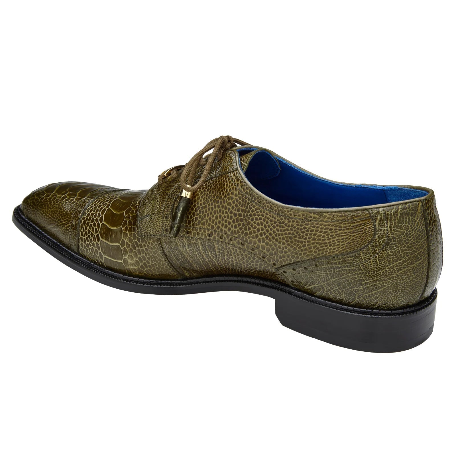 Men's Belvedere Batta Cap Toe Ostrich Dress Shoe in Olive Green - 9-M