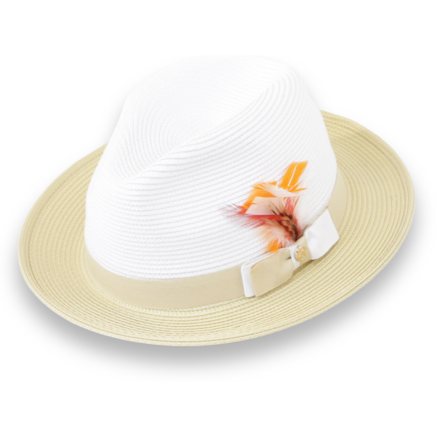 Tapa Crushable Straw Hat Fedora in Two Tone Beige-White - Small