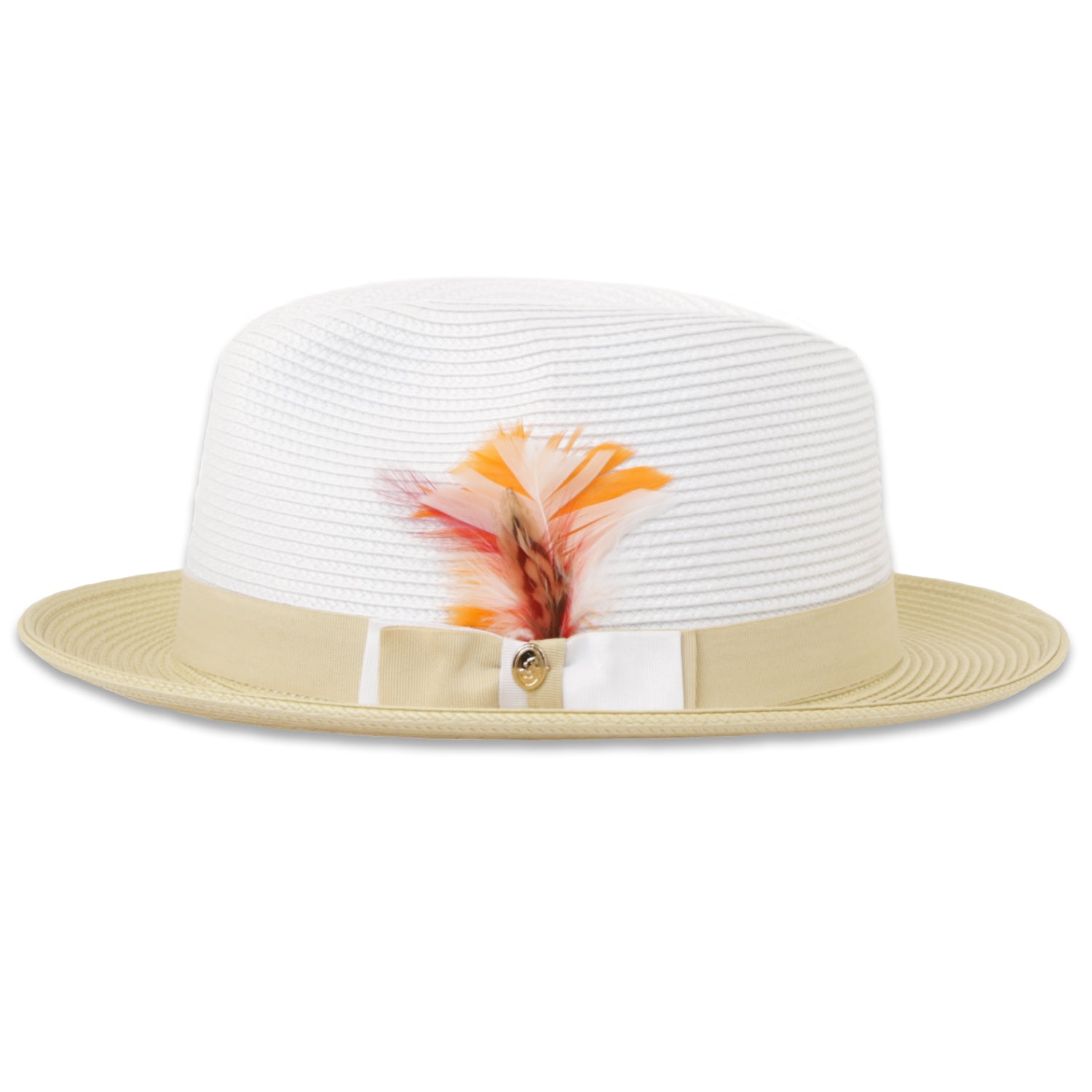 Tapa Crushable Straw Hat Fedora in Two Tone Beige-White - Small