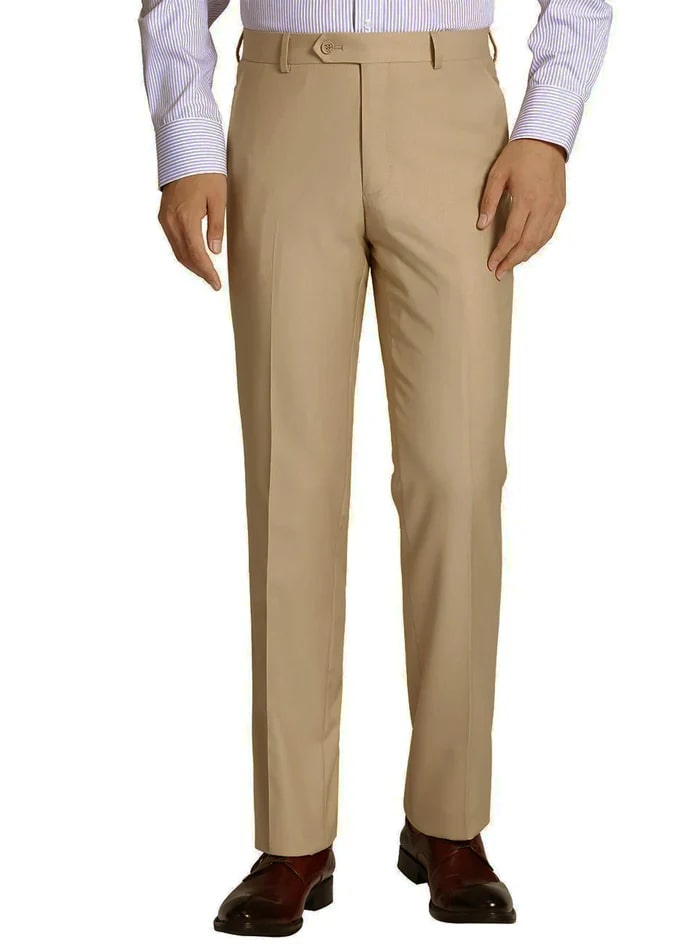 Beige Slim Fit Dress Pants Flat Front Pants Pre-hemmed - dress size pants : 28