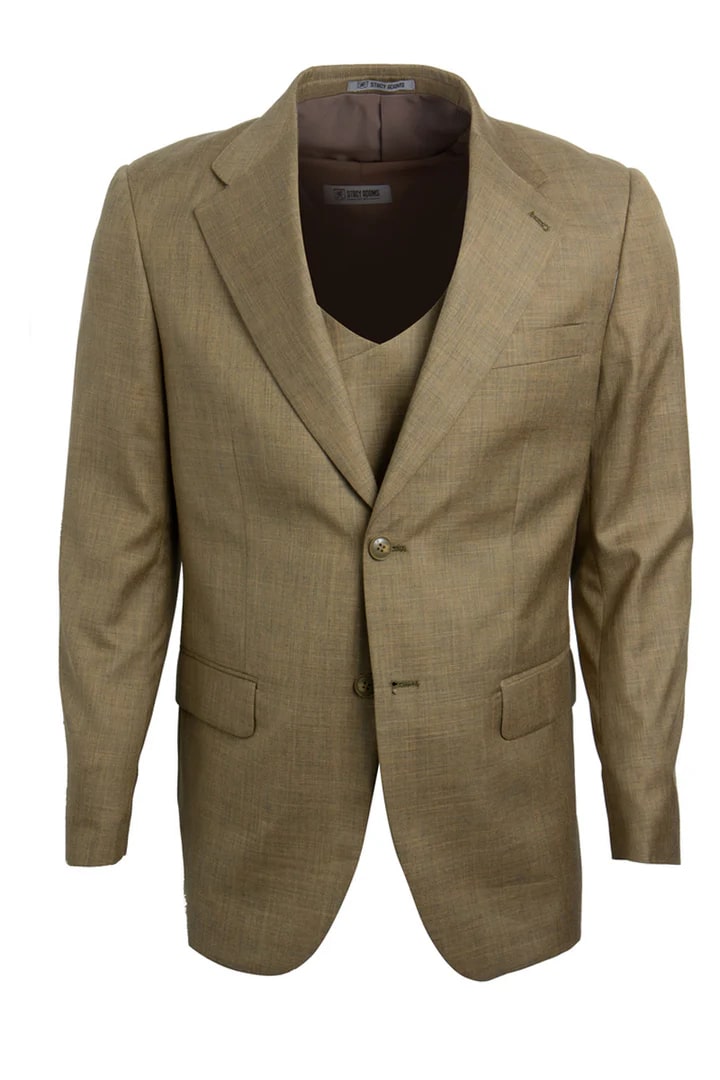 Cheap priced Suit - Men's Two Button Vested Stacy Adams Sharkskin Beige Suit - 38 Short Jacket+32 Waist Adjustable 28to34)(Height: 5 4 to5 7 )(Neck  15-16.5)S-M)