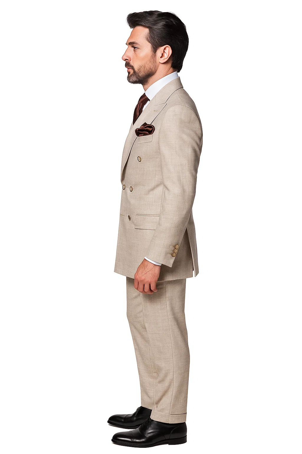 Suits With Baggy Pleated Pants - Wide Leg Pants 100% Wool - Classic Fit in  Light Brown Color by Rossiman - 38 Regular