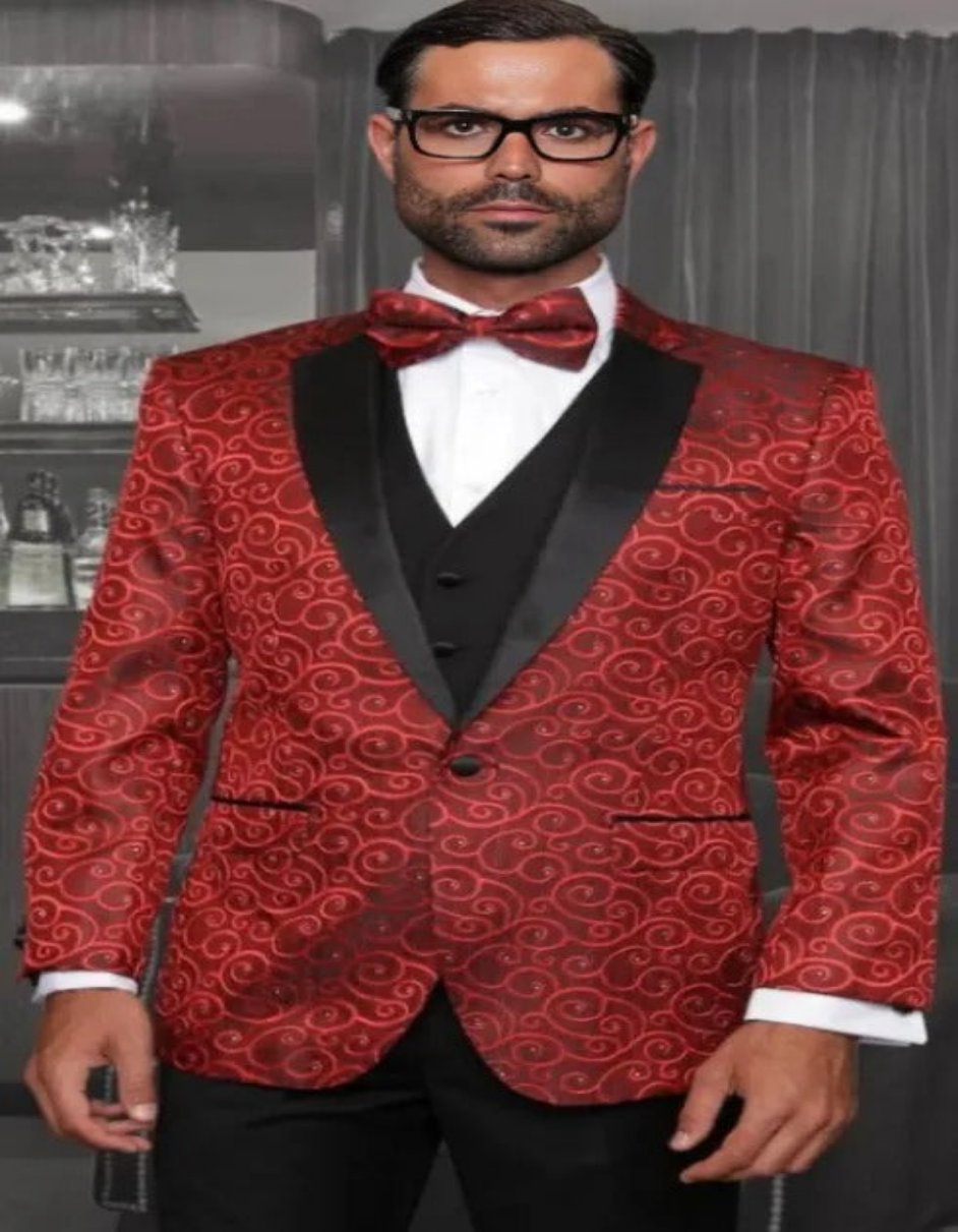 Bellagio Red One Button Notch Four Piece Set Tuxedo