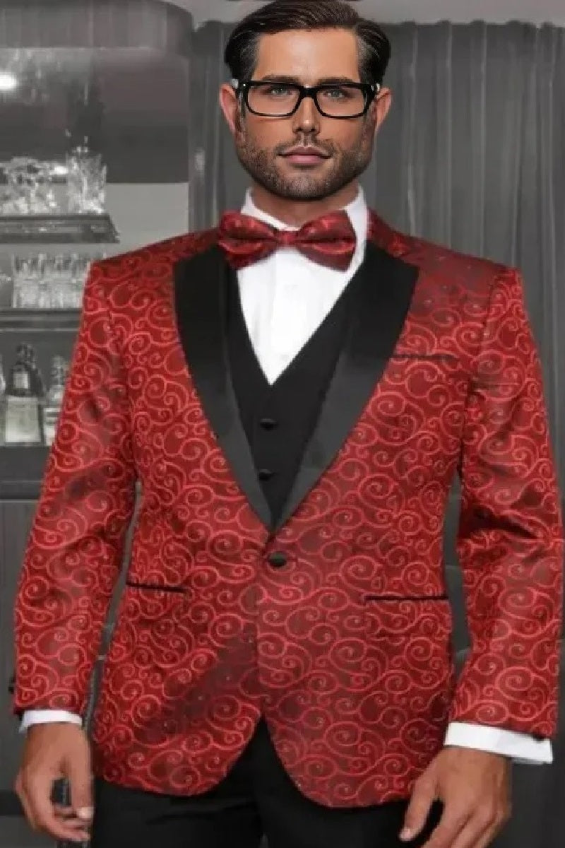 Coat Bellagio Red One Button Notch Four Piece Set Tuxedo