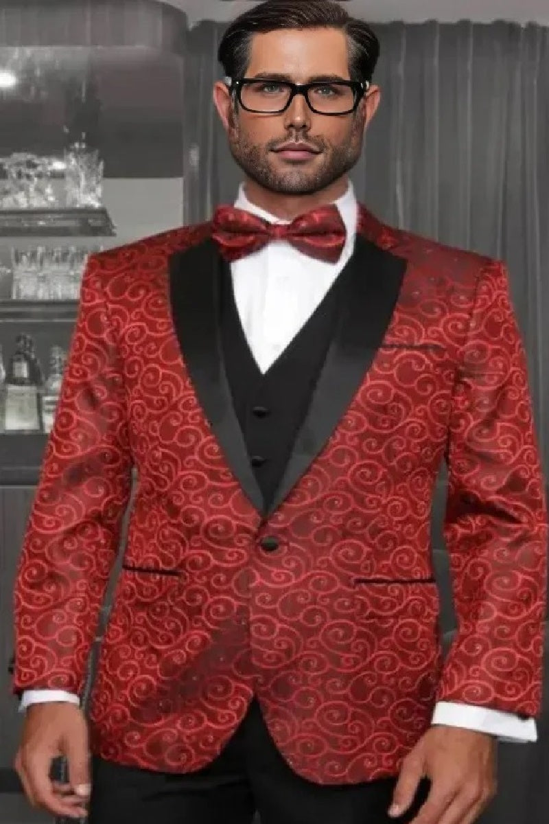 Bellagio Red One Button Notch Four Piece Set Tuxedo - 34 Short or Extra Small