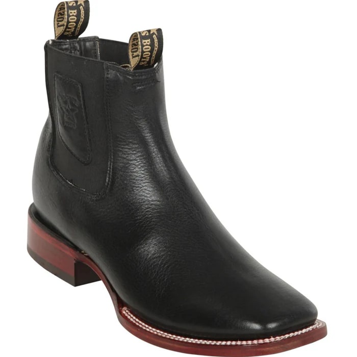 Los Altos Boots - Mens Dress Cowboy Boot - Low Priced Belmont Black Square Toe Ankle Boots- in Black - 6
