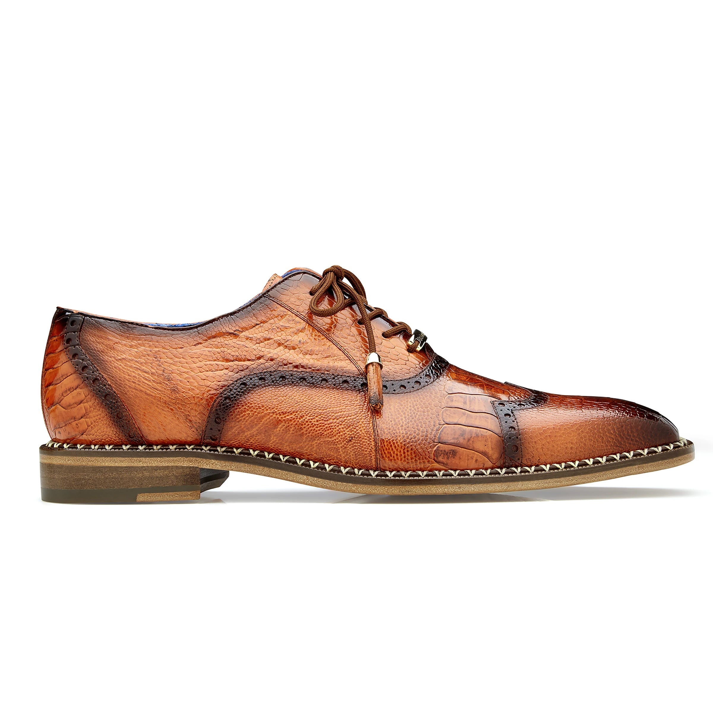 Mens Belvedere Alex Ostrich Wingtip Dress Shoe in Cognac - 9